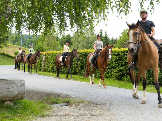 Erich reitet mit Kindern in der Region des Hotels Waldhof Muhr Erich reitet mit Kindern in der Region des Hotels Waldhof Muhr