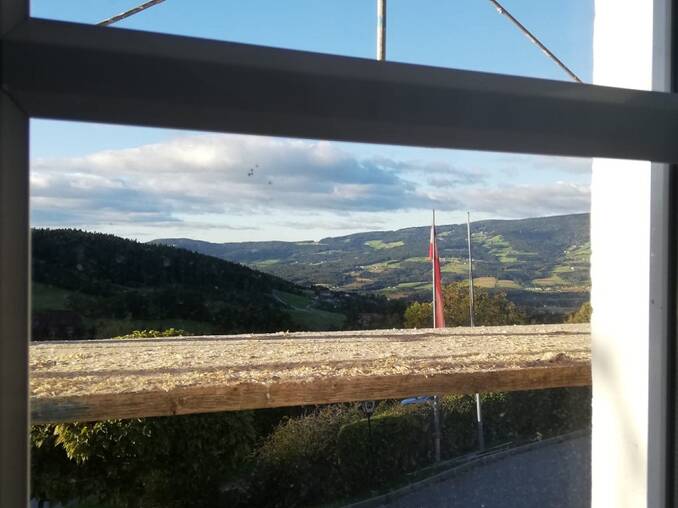 Gerüst vor dem Fenster des Hotels